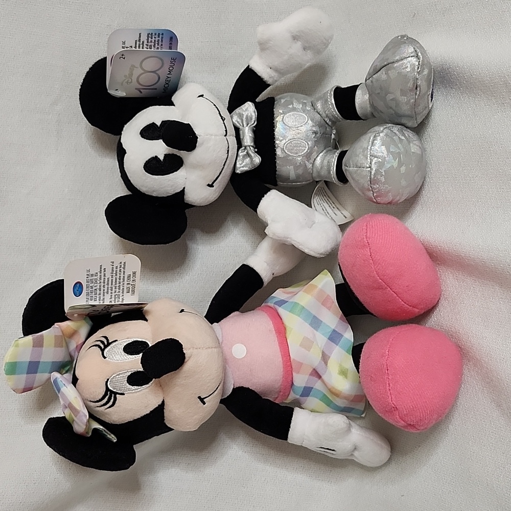 NWT Just Play 2023 Minnie Pastel and 100yr Mickey Celebration Plushies